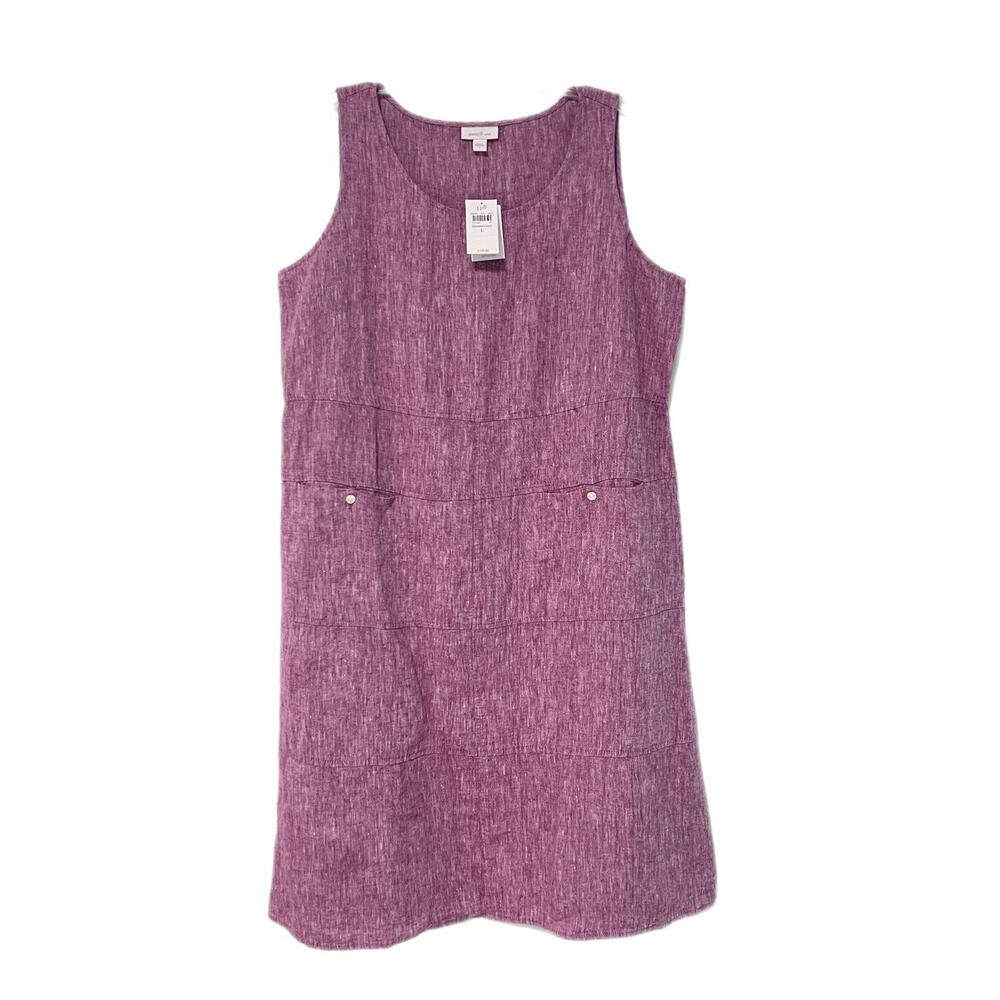 J. Jill Pure Jill 100% Linen Sleeveless Shift Dress L Lavender Pockets ResortNEW